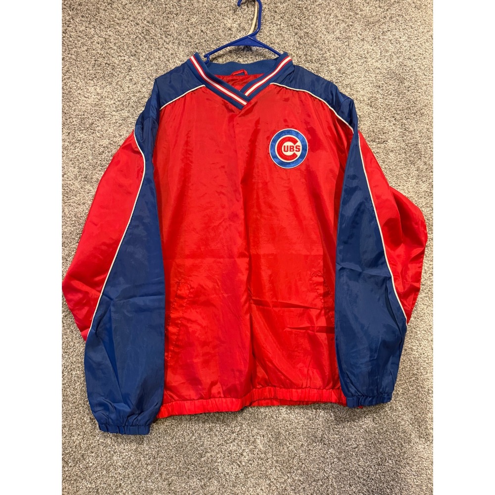 MLB Pullover Windbreaker Mens XL Red Chicago Cubs V-Neck Embroidered Jacket